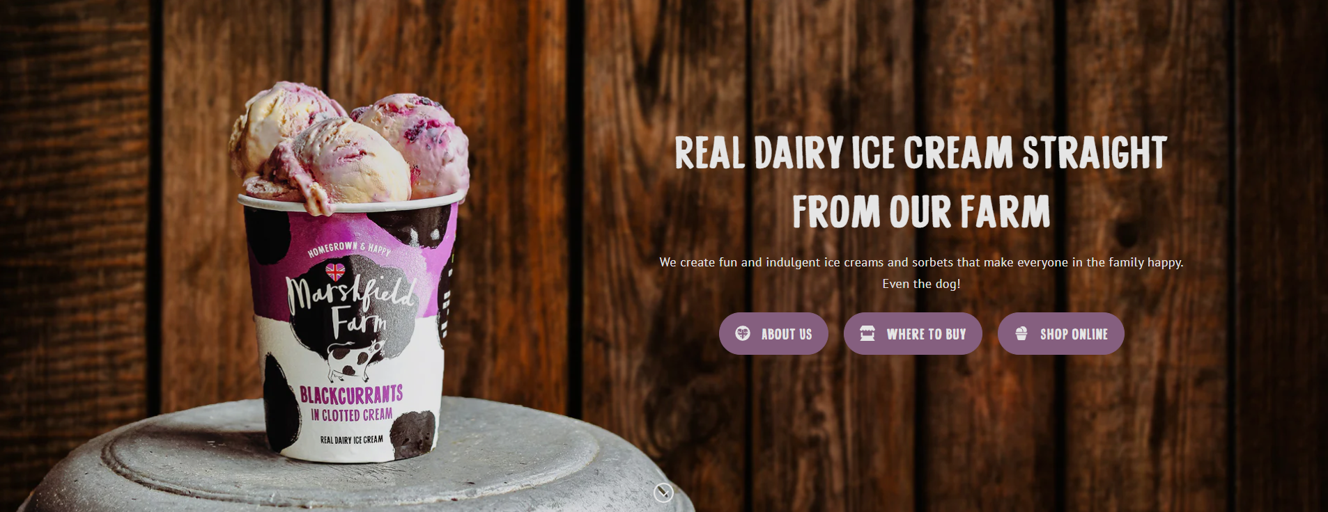 Ice cream gurus Marshfield Farm highlight the benefits of buying their ice cream over all overs on their landing page - it’s real dairy ice cream straight from their farm, plus they even make ice cream for dogs.